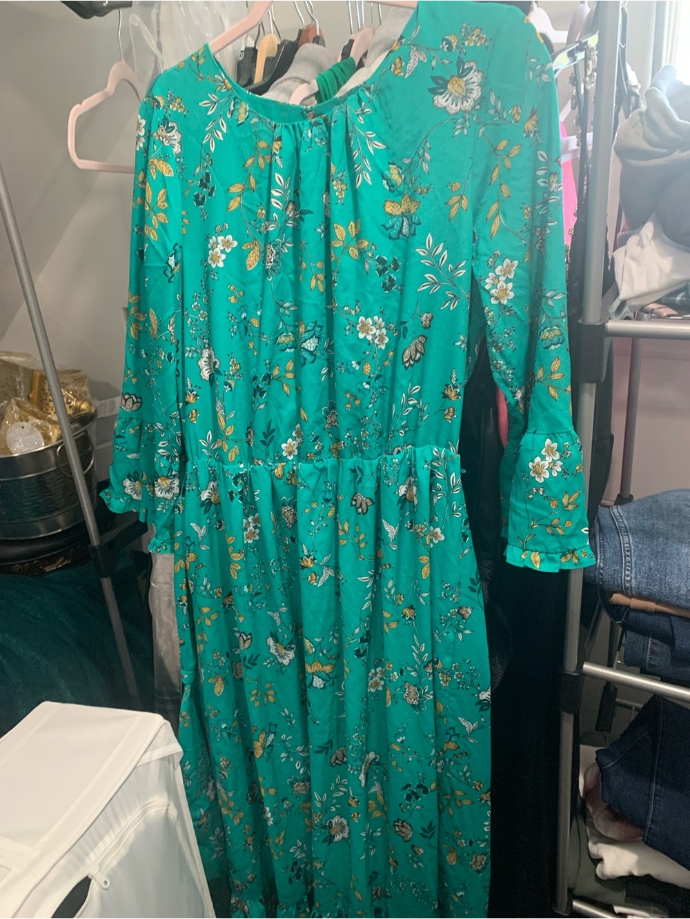 Calvin Klein Teal Floral Maxi Dress